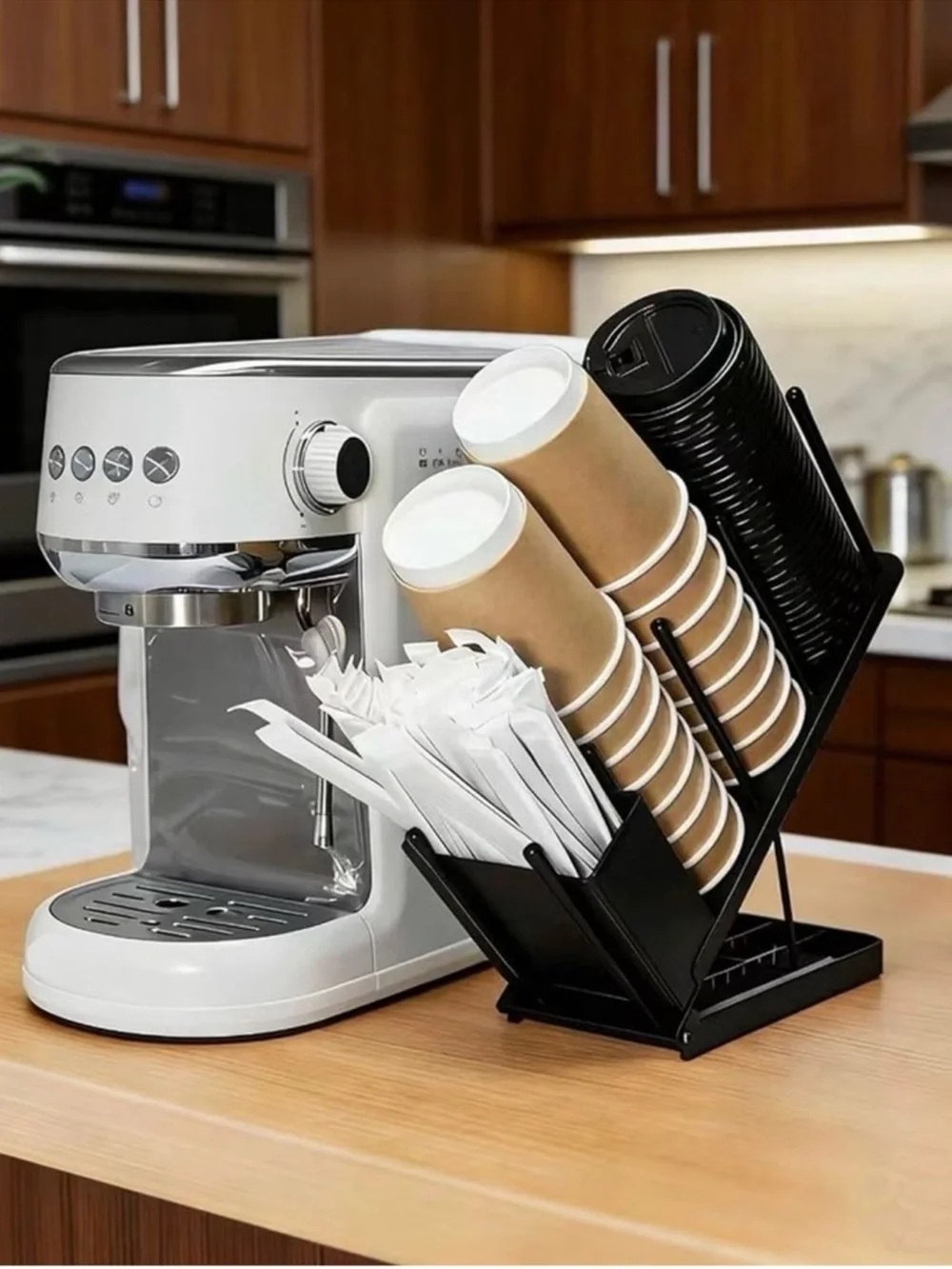 Adjustable coffee cup and lid holder disposable cup dispenser organizer stand